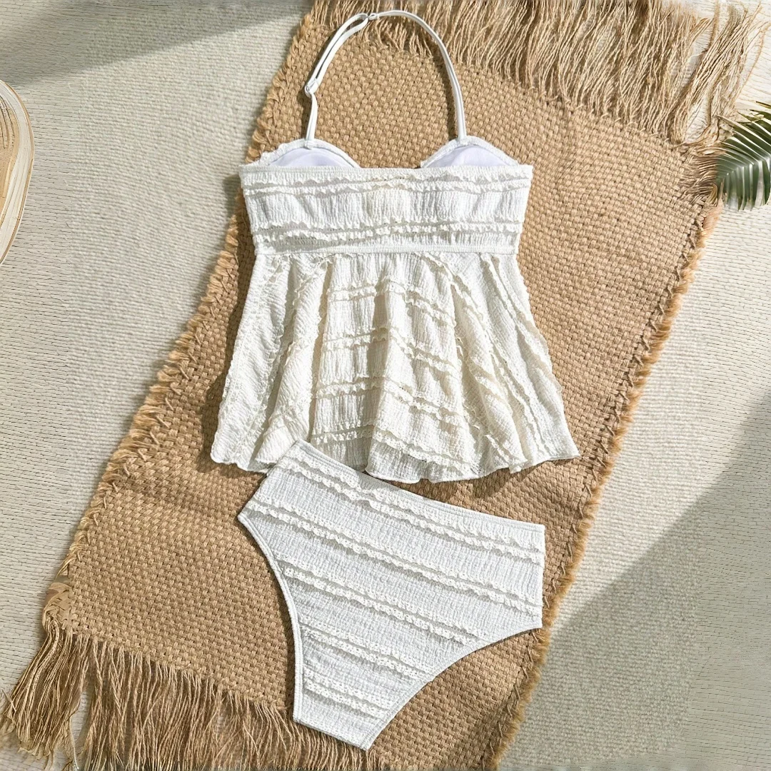 Youth Girls' Swimsuit 2 Pcs Set Aged For 7 to 16 Children's Swimwear Color Blocked With Metal Flower Summer Girls Bathing Suit