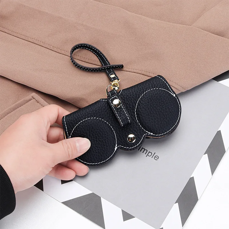 Luxury Design Genuine Leather Glasses Case for Women Eyewear Accessories Simple Cute Wristlet Portable Sunglasses Holder Bags