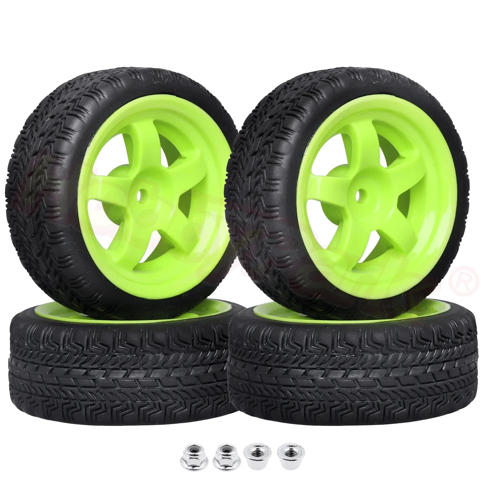 Preglued 12mm Hex 1/10 On Road RC Touring Car Wheels & Tires for Traxxas 4-Tec 2.0 Tamiya TT02 TT01 Kyosho Fazer MK2, 4PCS