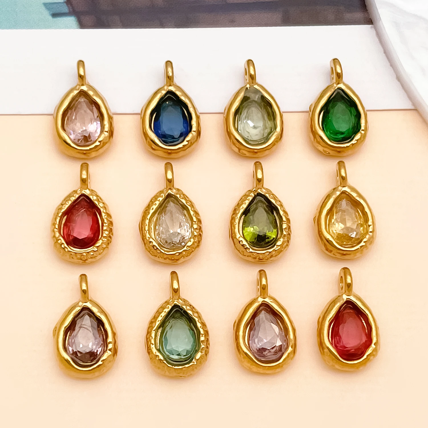 2pcs Stainless Steel Droplet Shaped Colored Zircon Pendant Jewelry Making DIY Earrings Charms for Jewelry Bracelets Necklace