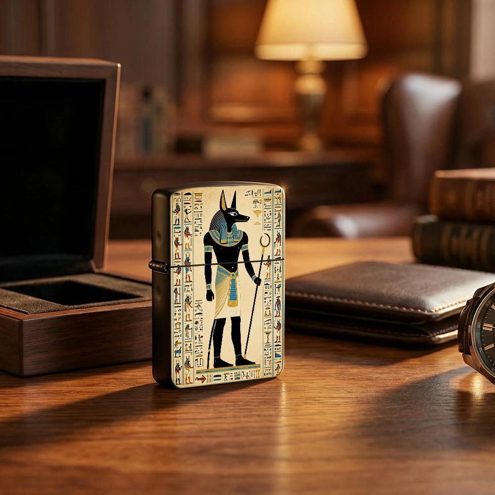 Vintage Flip Top Lighter lighters vintage Egyptian Anubis God Hieroglyph Papyrus Art Print lighters for smokers For Collectible
