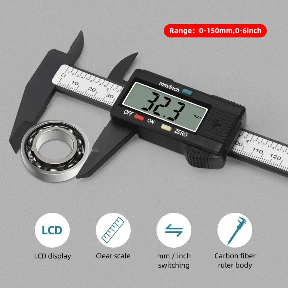 150mm 0.1mm Digital Caliper 6 Inch Electronic Vernier Micrometer Calliper Ruler Ruler New Caliper Depth Measuring Digital T H8N6