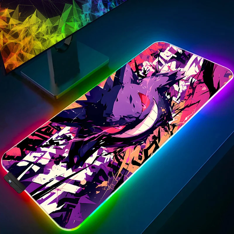 

Коврик для мыши RGB P-Pokemon Gengar, 90x40 см, профессиональный, для киберспорта, для геймеров, для скоростной игры, резиновый, с подсветкой, светодиодный, настольный коврик для клавиатуры и мыши