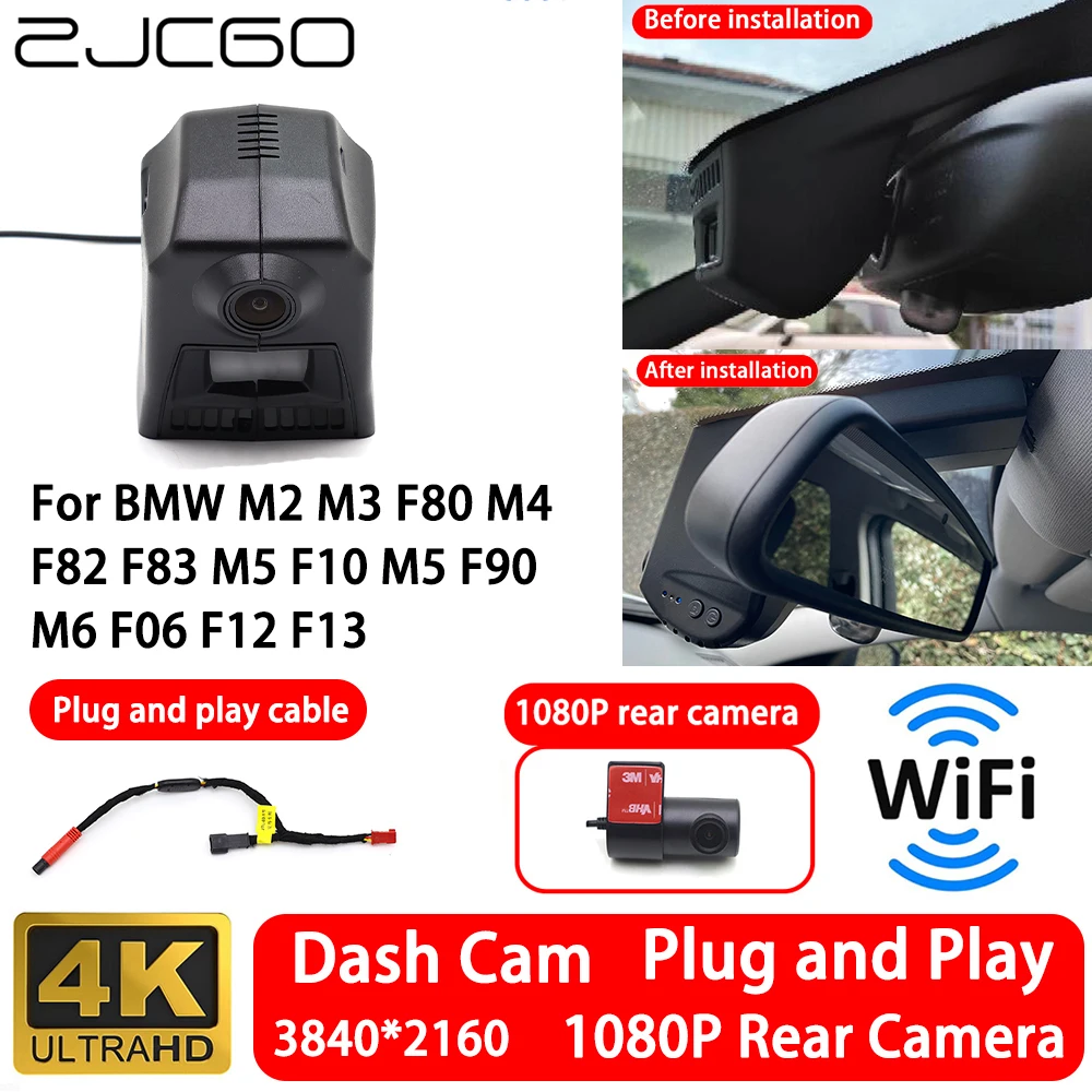 

for BMW M2 M3 F80 M4 F82 F83 M5 F10 M5 F90 M6 F06 F12 F13 4K 2160P Front Rear Camera Dash Cam Wifi Plug and Play Video Recorder