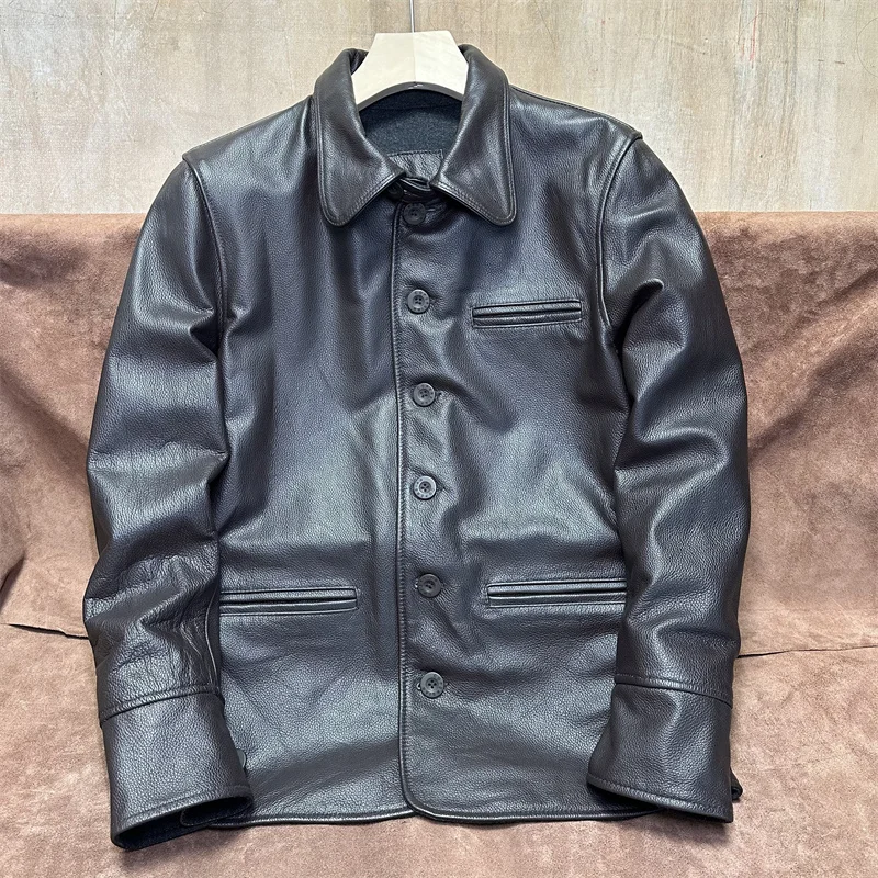 Casual Men's Leather Jacket Top Layer Cowhide Autumn Winter Workwear Style Ameika Jacket Fashionable Real Leather Coat