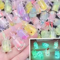 10pcs Luminous Cute Expression Pattern Simulation Juice Cup Charms for DIY Making Resin Glow In The Dark Pendant Jewelry Craft