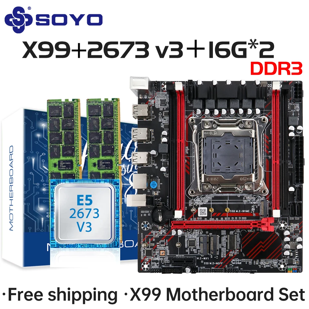 

SOYO X99 D3 Gaming Motherboard Set With Intel LGA2011-3 E5 2673 V3 CPU DDR3 2*16GB ECC RAM Memory M.2 NVME Computer components