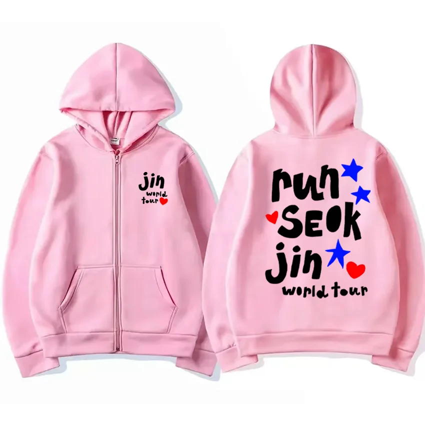 Jin Runseokjin World Tour 2025 Clothing Men Women NEW Casual hoodie Coat Fleece Hip Hop Zip Up Jacket vintage Hip Hop streetwear