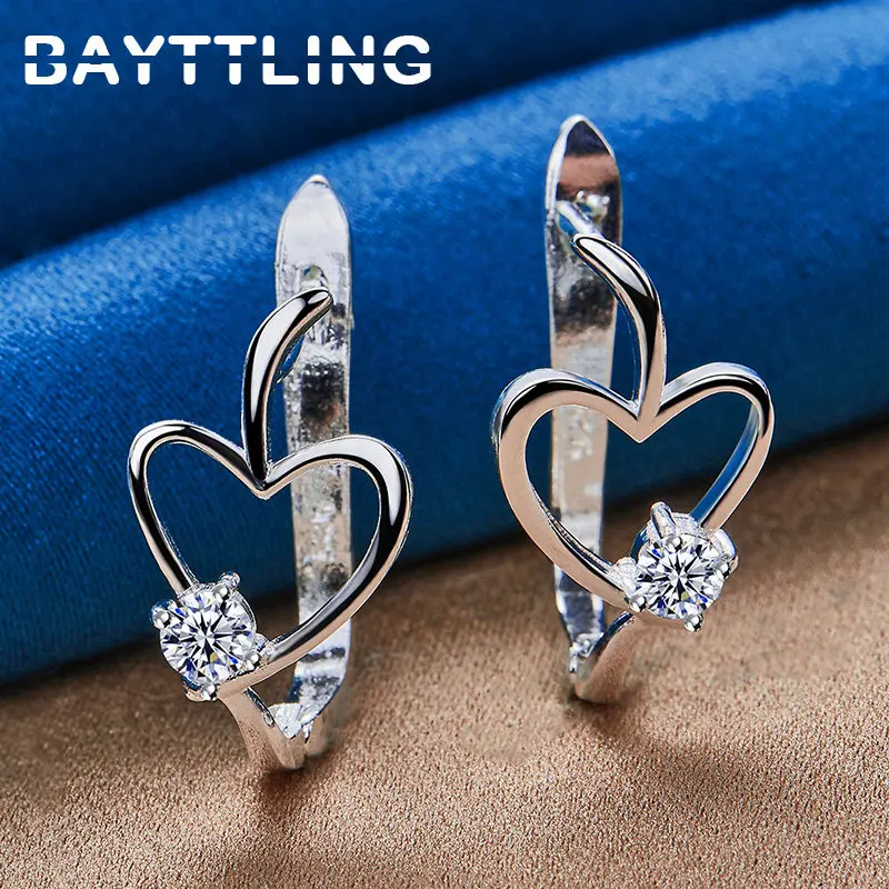 BAYTTLING 925 Sterling Silver Luxury Heart Zircon Earrings For Women Fashion Wedding Party Favors Accessories Jewelry