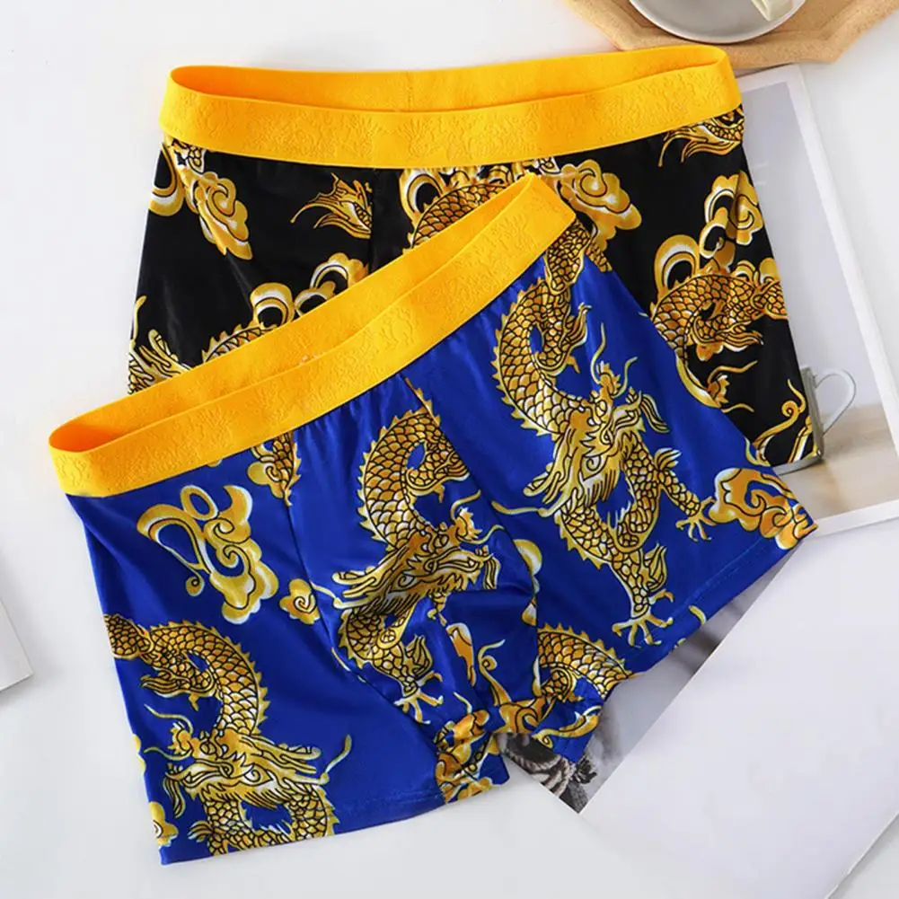 2025 L-4XL الرجال التنين نمط الملابس الداخلية سنة التنين سراويل داخلية للرجال منتصف الارتفاع مطاطا واسعة حزام السراويل سراويل داخلية