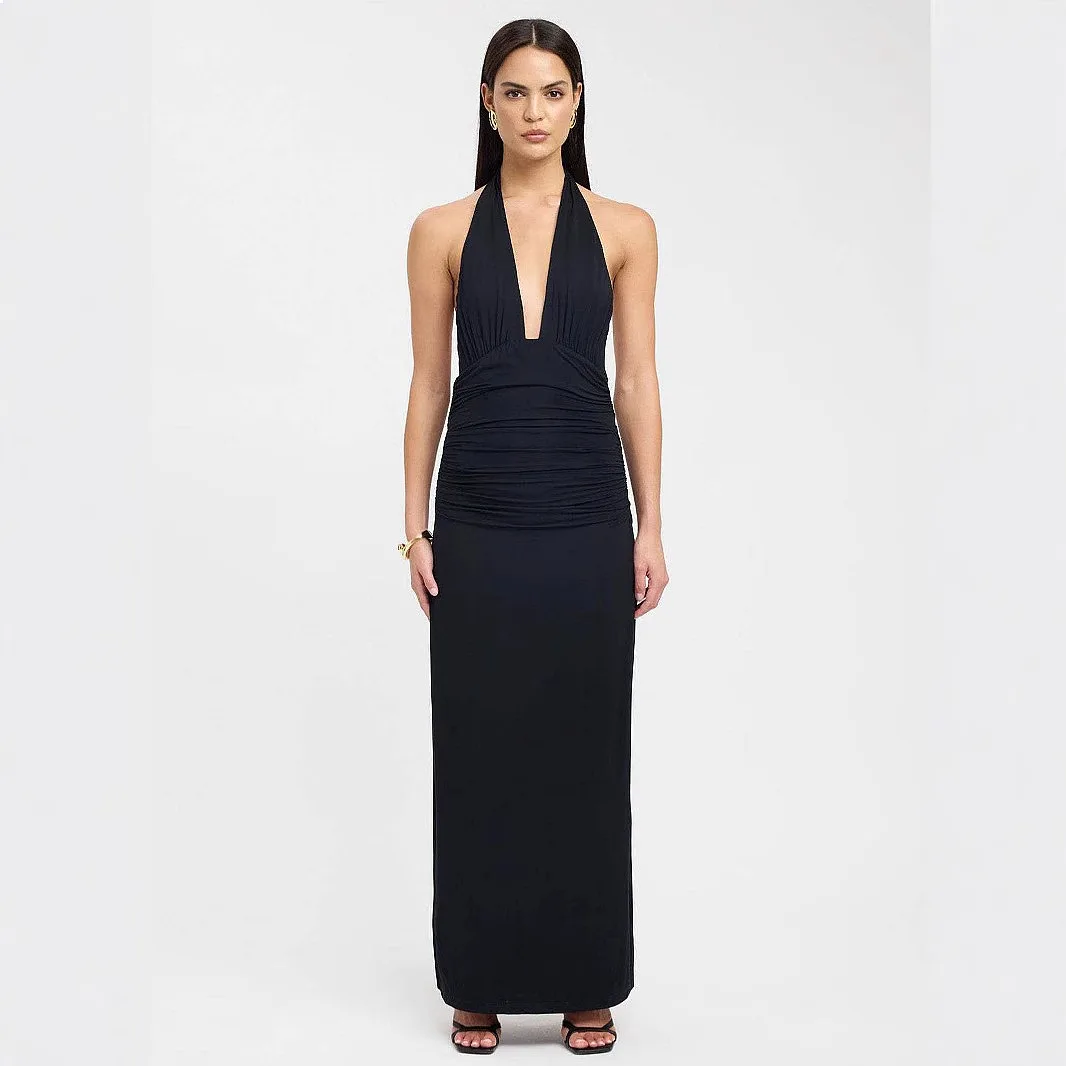 Halter Deep V Backless Solid Maxi Dress Summer Spring Dresses