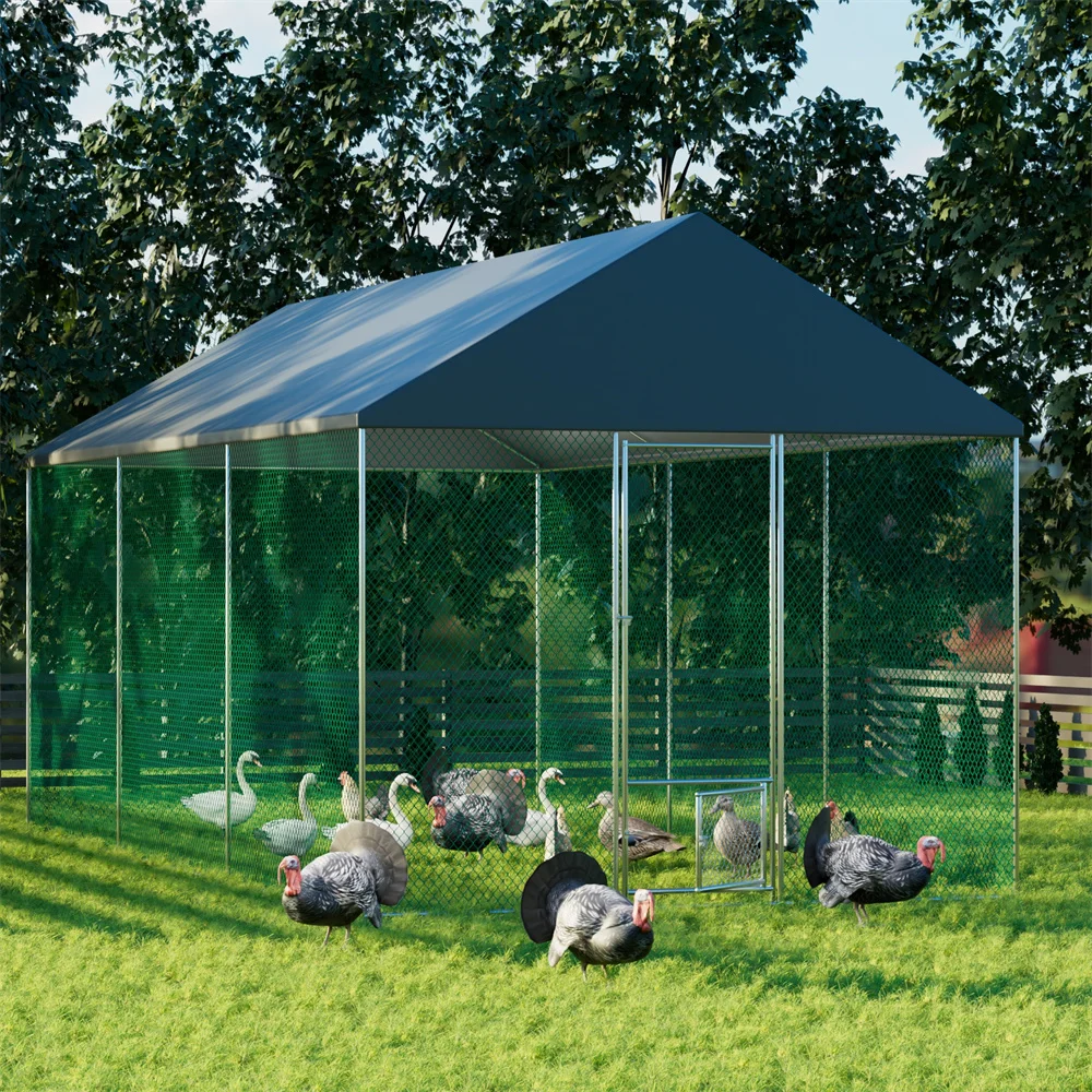 XXL XL Large Outdoor Chicken Run Coop Heavy Duty Metal Walk-In Chicken Coop Run Cage Duck Goose Pen Fence with Lockable Door