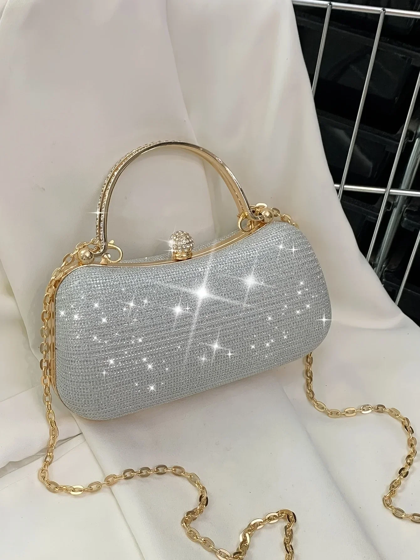 Glänzende Mini-Abendtasche, Geldbörse mit Strass-Kette, luxuriöse Glitzer-Bankett-Handtasche, perfekt für Party, Hochzeit, Abschlussball, Abendessen/Bankett – Detail 2