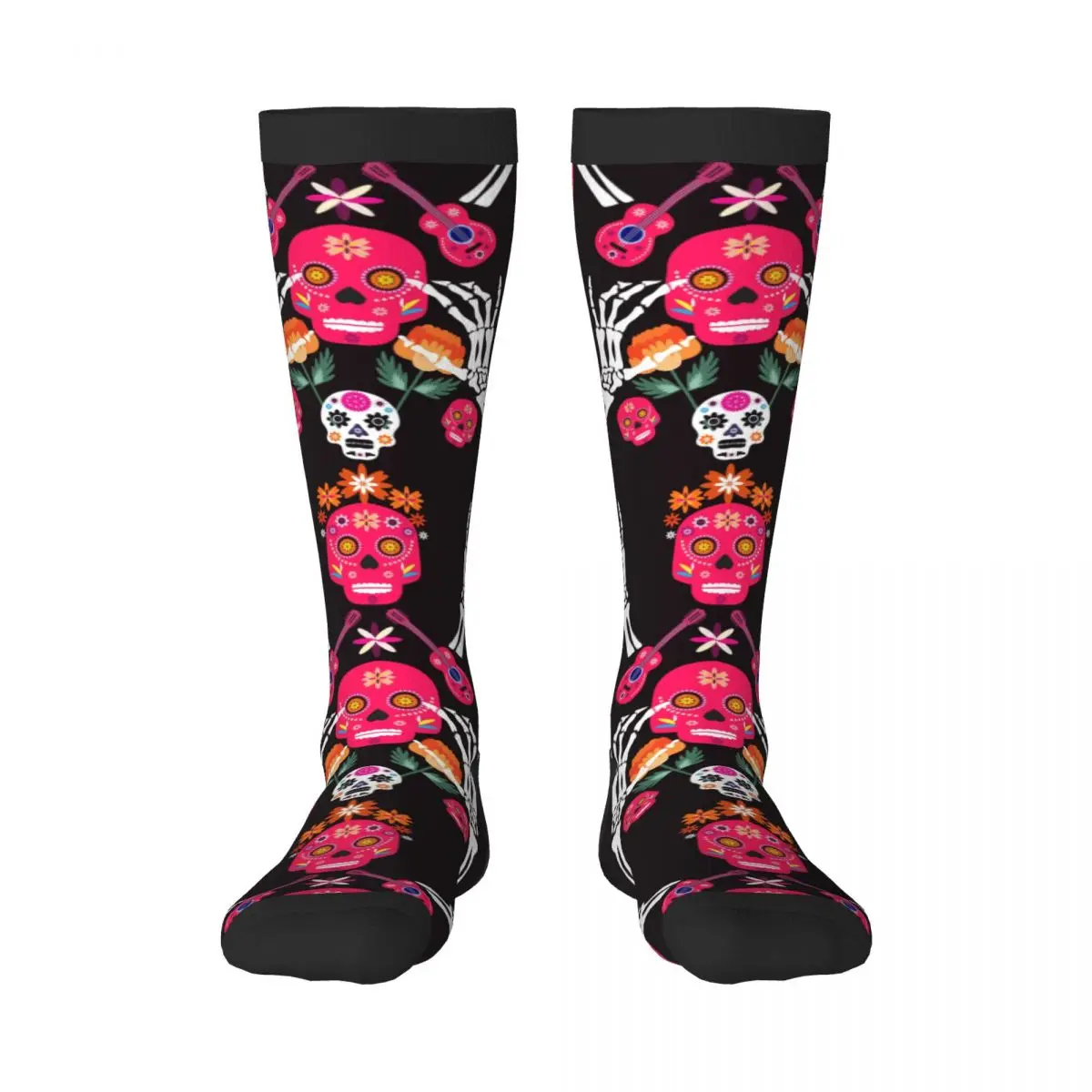 

Stockings Funny Autumn Casual Warm Socks Mexican Sugar Skulls And Flowers Soft Winter Knee High Socks