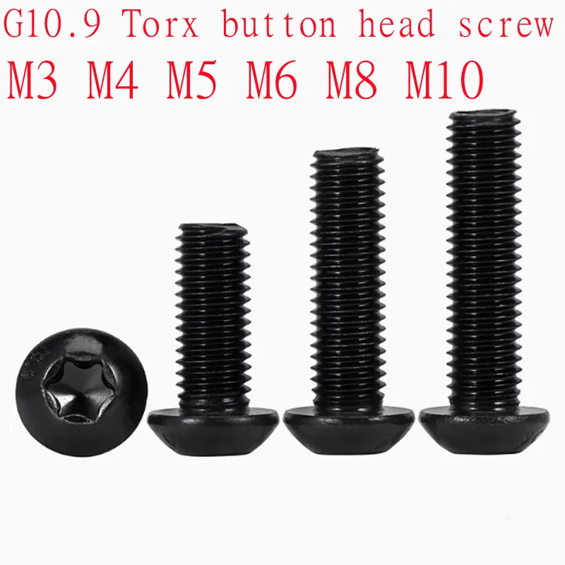 5~50pcs M3 M4 M5 M6 M8  Black Torx Button Head Screw Grade 10.9 steel Six Lobe Torx Pan Round Head Bolt Length 4mm~40mm