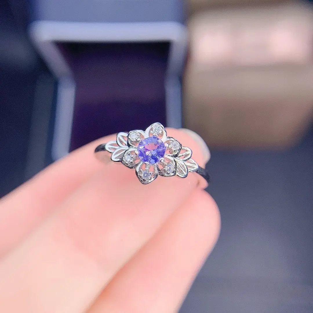 Best Seller ZECAA Tanzanite Fine Jewelry Woman Tanzanite Ring With Natural Tanzanite Gemstone 4*4mm Lady Tanzanite Ring For Gift