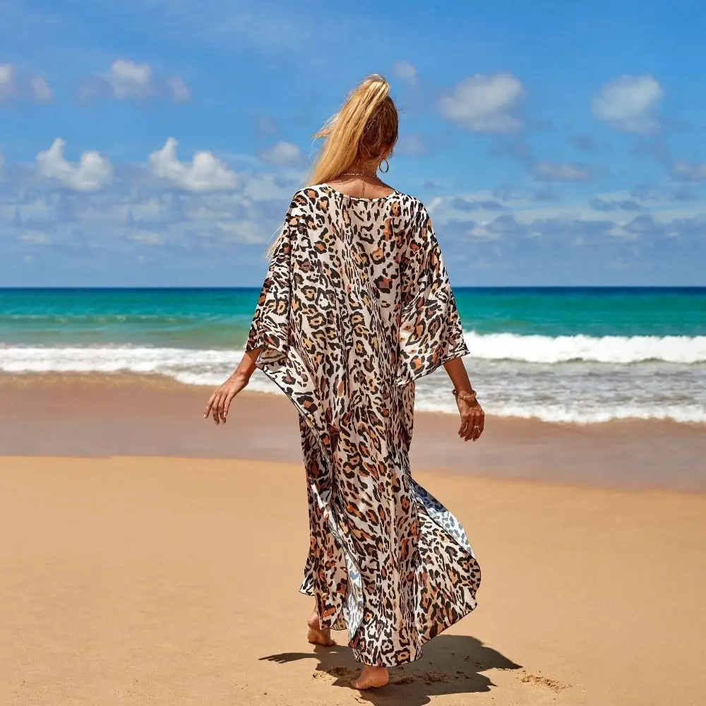 

Fashion Boho Bikini Cover-ups Oversized Open Front Loose Maxi Dress Leopard Zebra Print Sunscreen Shawl For Women