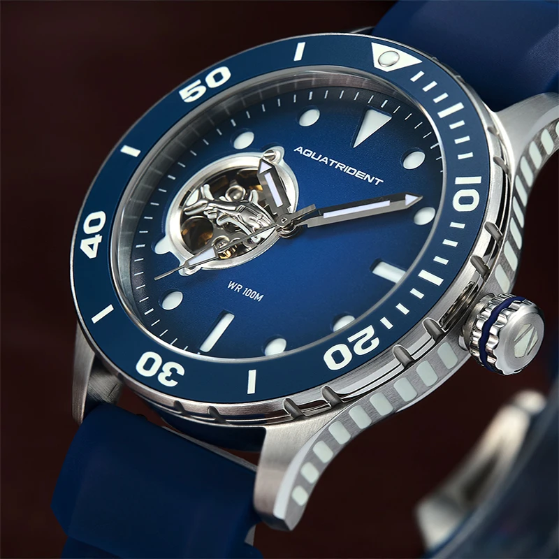 Aquatrident reloj mecánico de lujo para hombre, correa de acero 316L, diseño único de negocios con cinta impermeable, diseño único