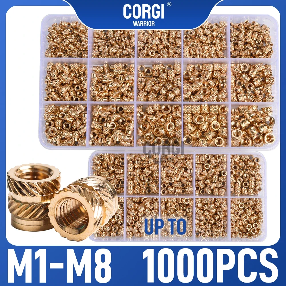 

Threaded Inserts Assortment Kit Up to 1000 M1 M1.2 M1.4 M2 M2.5 M3 M4 M5 M6 M8 Metric Brass Knurled Heat Nuts for 3D Printing