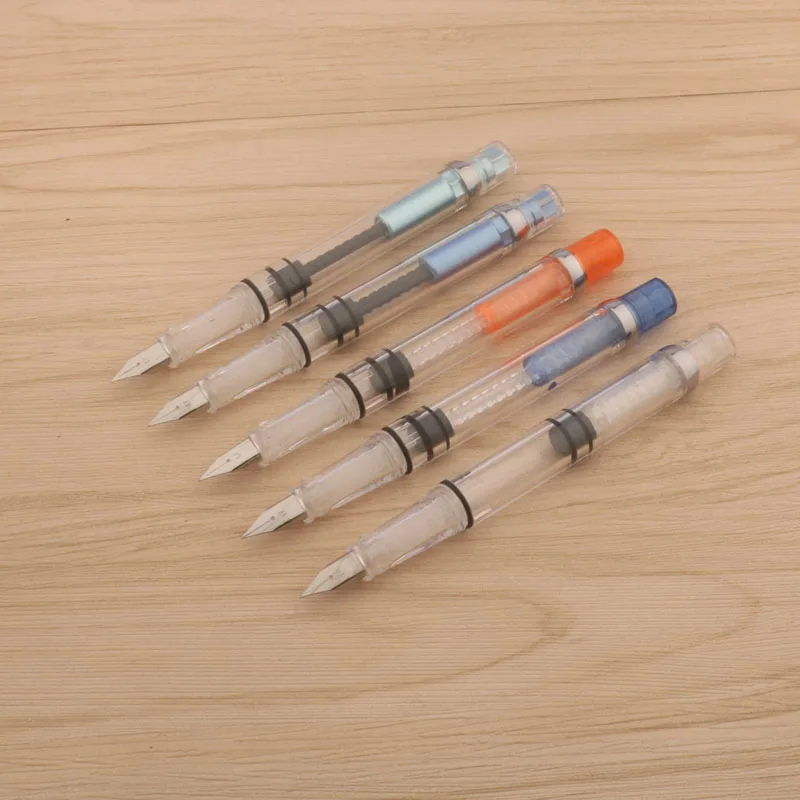 High quality capacity piston Fountain Pen plastic Transparent silver Trim 0.38mm Nib ink pen Business Office school supplies new