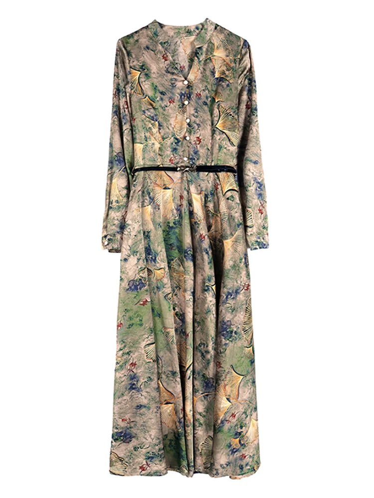 Vintage Floral Satin Casual Long Dress Autumn Winter Women Elegant Luxury Party Vestidos 2024 Bodycon Chic Prom Night Midi Dress