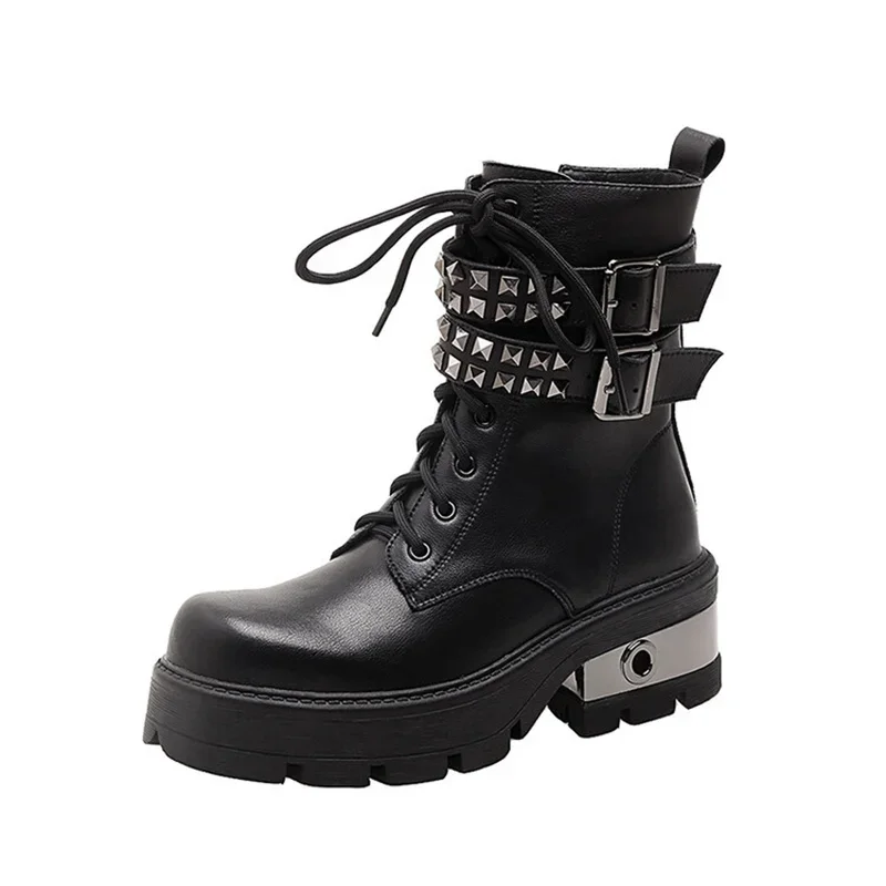 Fashion Rivet Ankle Boots Zipper Style Women Shoes Lace Up Leisure Ladies Booties Autumn Winter New Slip On Cozy Botas Mujer