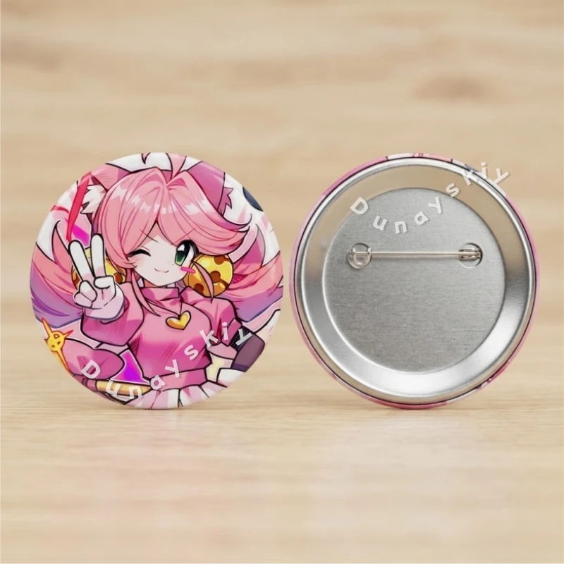 Deltarune Pink Boss Cutie Mew Mew Magic Round Tinplate Brooch Tinplate Material High‑Definition Print Safety Pin Back Halloween