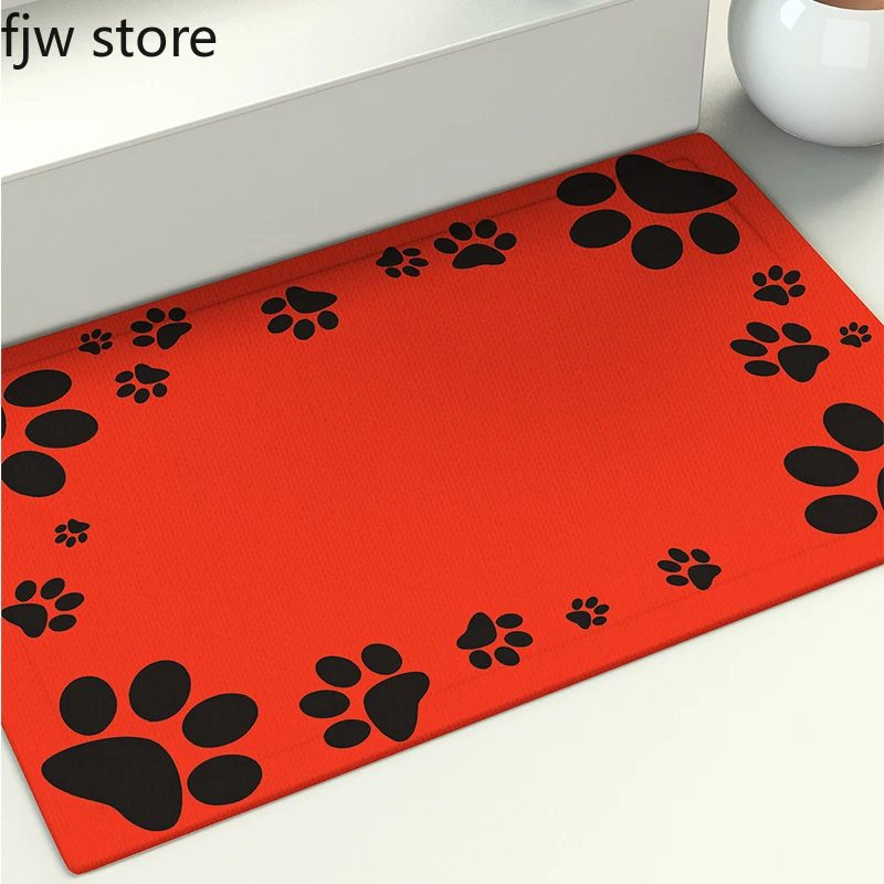 Dog paw footprints printed floor mat bathroom non-slip absorbent   living room porch entrance door  home decoration