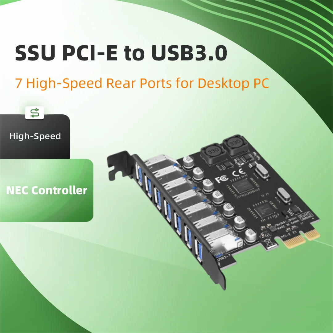 7 Port PCI-E to USB 3.0 Expansion Card NEC Chipset PCI Express X4 USB3.0 Hub Adapter Rear Panel High Speed USB Extender Card