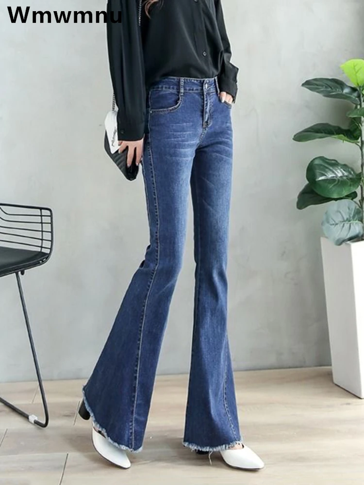 

Burr Edge Flare Jeans Women High Waist Skinny Korean Denim Pants Streetwear Casual Stretch Kot Pantolones Fashion Slim Vaqueros