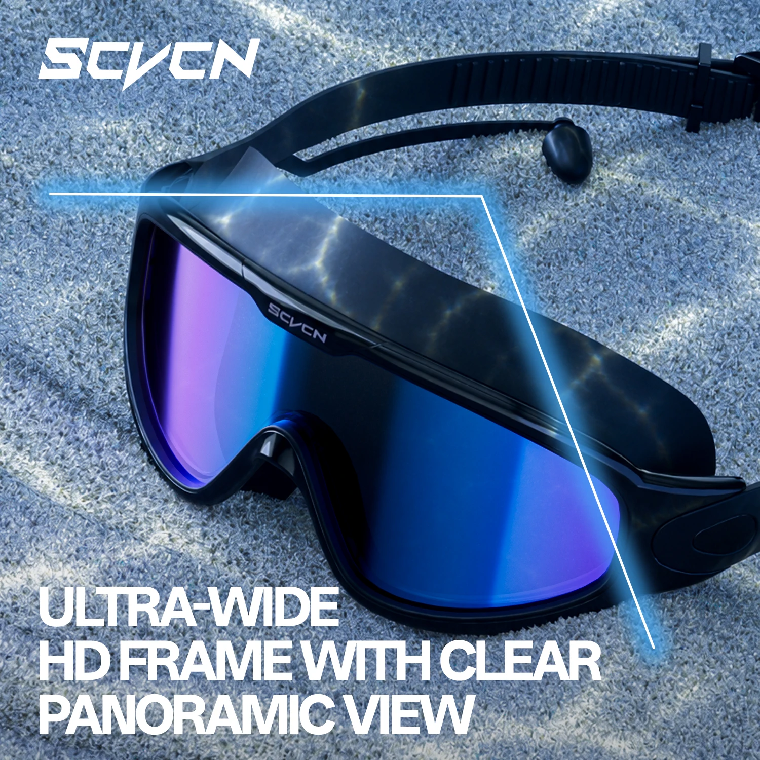 SCVCN HD Anti-Fog Competition Swim Goggles Large-Frame Design Adjustable Swim Goggles Earplugs Suitable Surfing River Rafting
