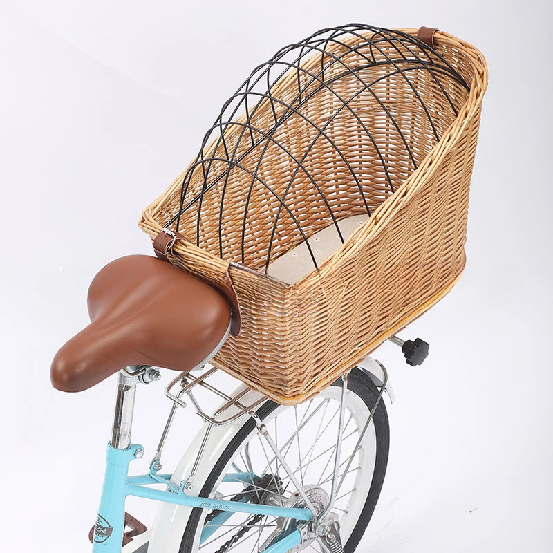 Bicycle Pet Basket Storage with Iron Cover Dog and Cat Basket Bicycle Rear Woven Basket Bike Accessories bike bag 브롬톤 핸들바