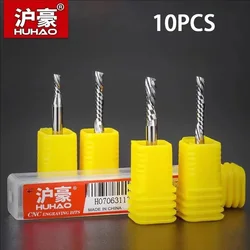 HUHAO 1/10pcs CNC Router Bit Single Flute Spiral Milling Cutter Wood 3D  Engraving bit Left Spiral End Mill Woodworking Tools