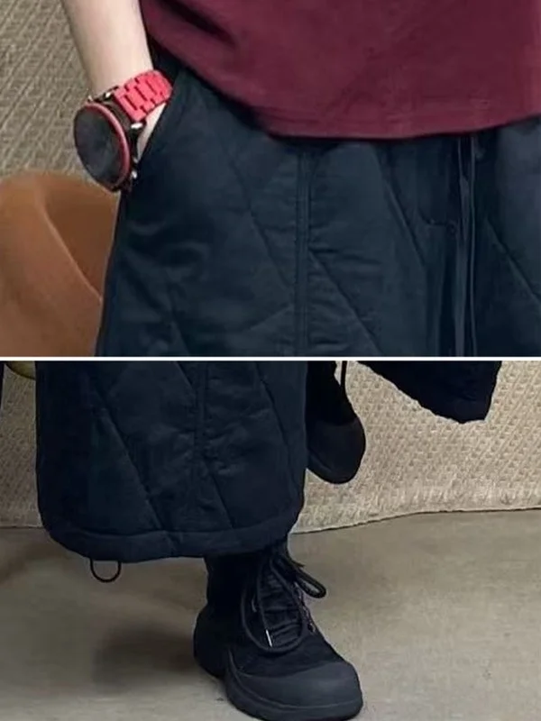 Chaud Thi pantalons à jambes larges automne hiver coupe ample Faion grande taille pantalons en coton pour femmes taille haute jambe droite décontracté...