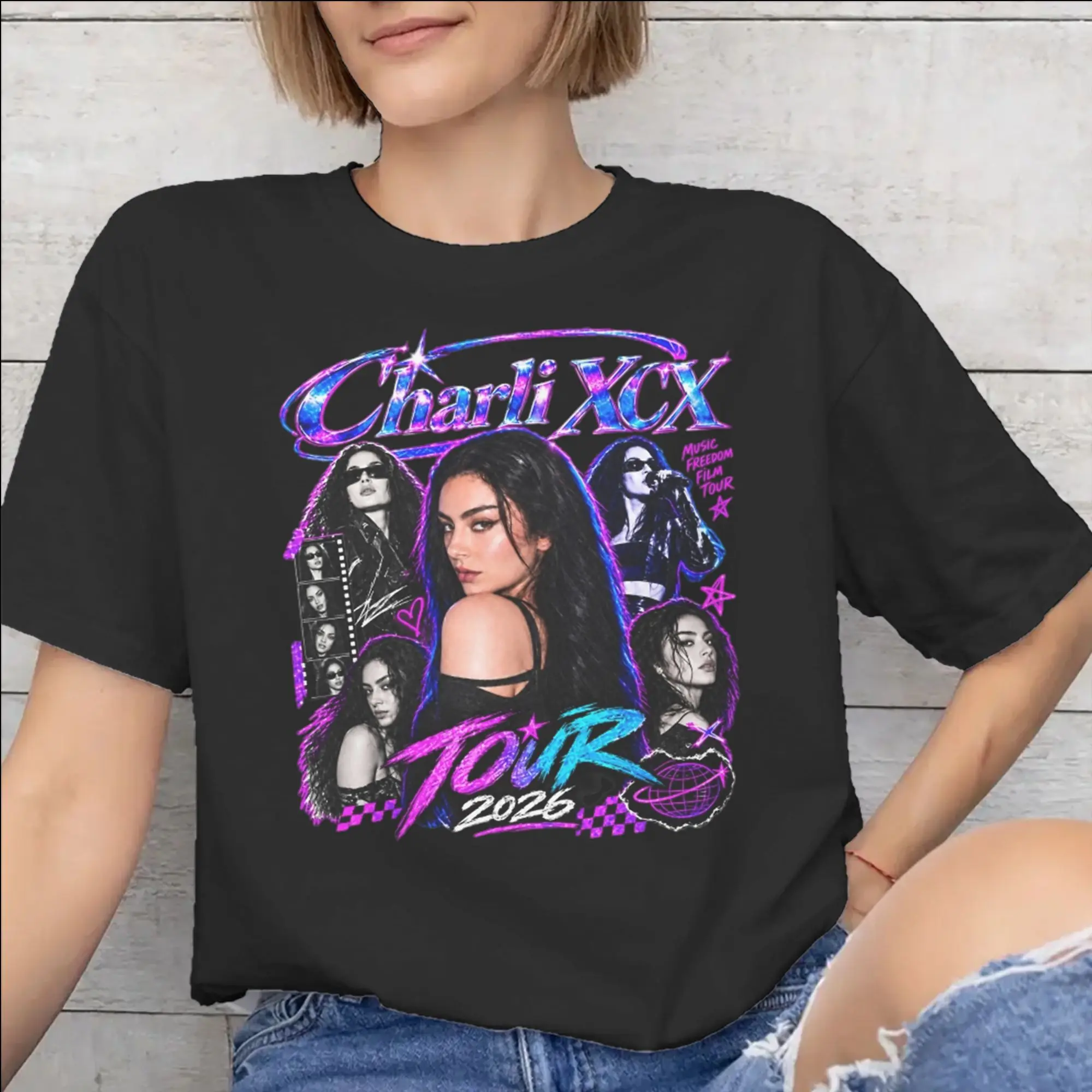 Men Women Charli XCX 2026 Music Fashion Film Tour  T Shirt Cotton Graphic T-Shirt  Clothing Outfits