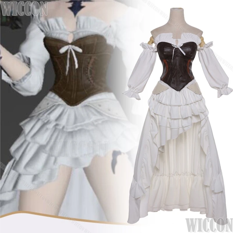 Augmented Neo-Ishgardian Final Fantasy XIV Cosplay Costume Battle Pure White Dress Fishbone Corset Party Women Medieval Vintage