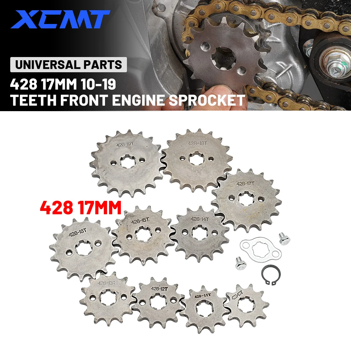 Motorcycle 428# 17mm Front Engine Sprocket 10 11 12 13 14 15 16 17 18 19T Tooth For Steel Bike Quad Go Karts Buggy ATV Dirt Bike