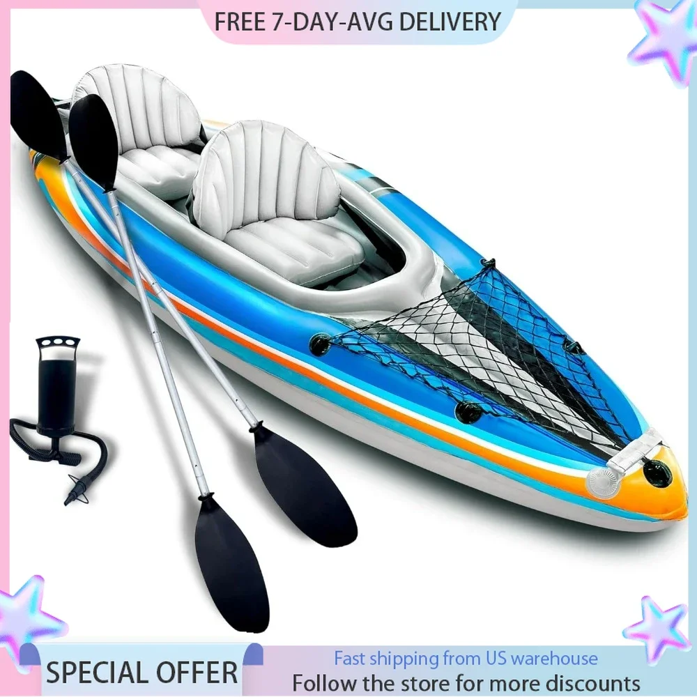 2-Person Inflatable Kayak, High Output Air Pump and Storage Bag with Aluminum Oars (136