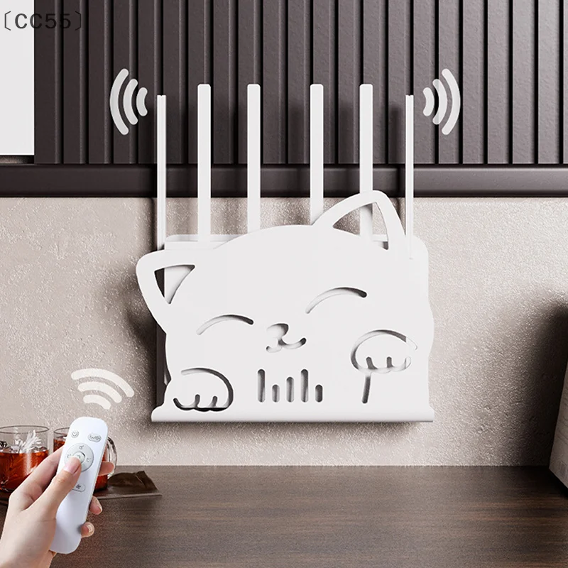 ieniaCC55 ParqueWandbehang, kabelloser WLAN-Router, Regal, Aufbewahrungsbox, Katzenform, Kunststoff-Organizer-Box, Kabel-Stromhalterung, Organizer-Box