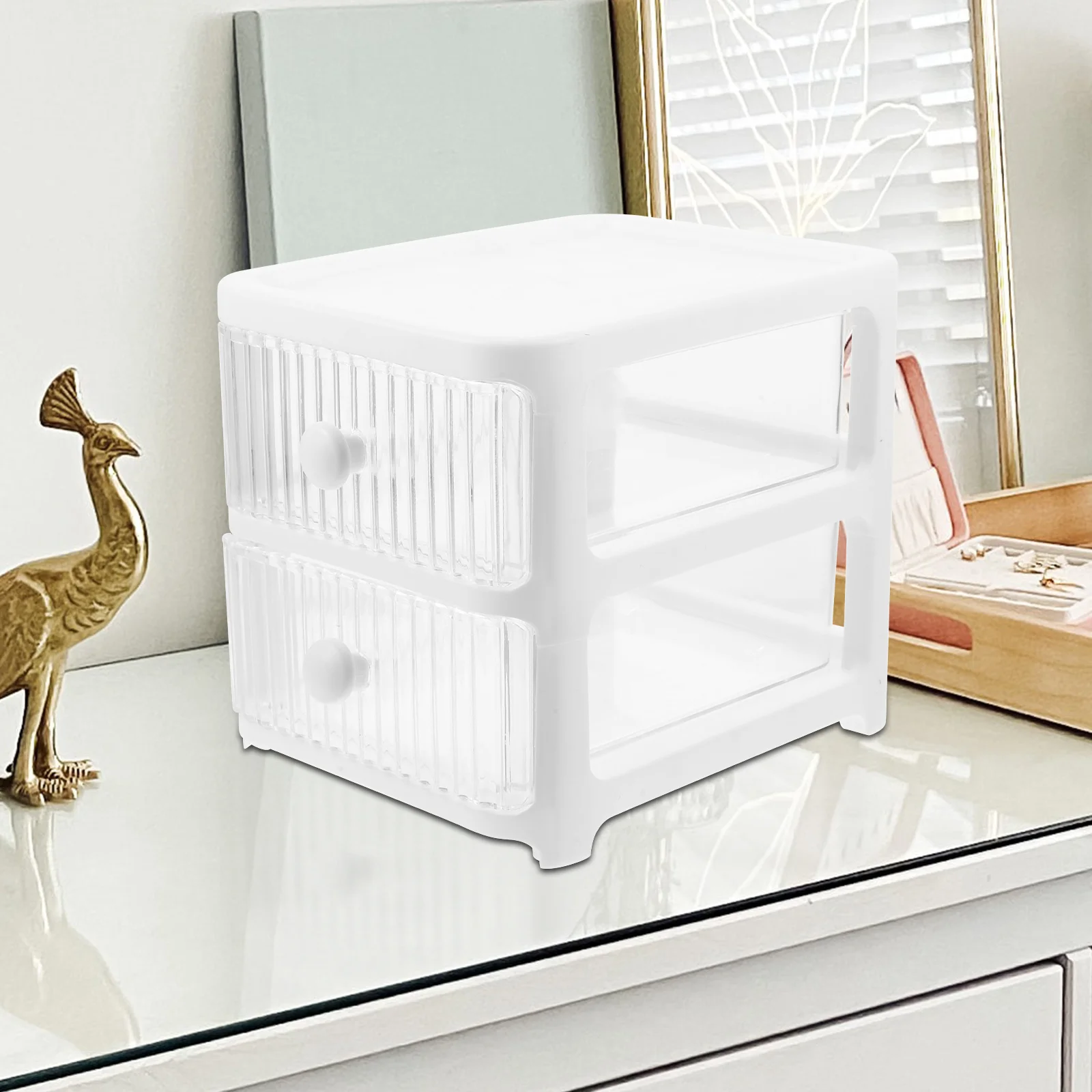 

Drawer Type Box 3-Tier Desktop For Makeup Stationery Cosmetics Sundries Plastic Drawer Organizer Compact Lightweight