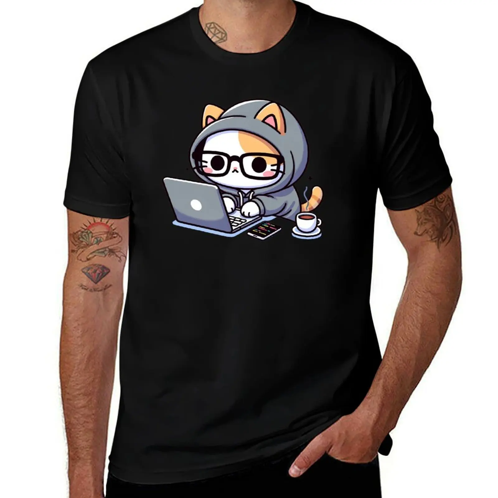 Coder Cat: Coffee-Fueled Sessions T-Shirt Work Comfort for Men T-Shirt