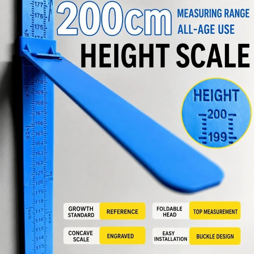 New 0-2M Height Ruler Wall Sticker Foldable Kids Measuring Ruler Sliding Design Kids Height Sliding Ruler Growth Tracking