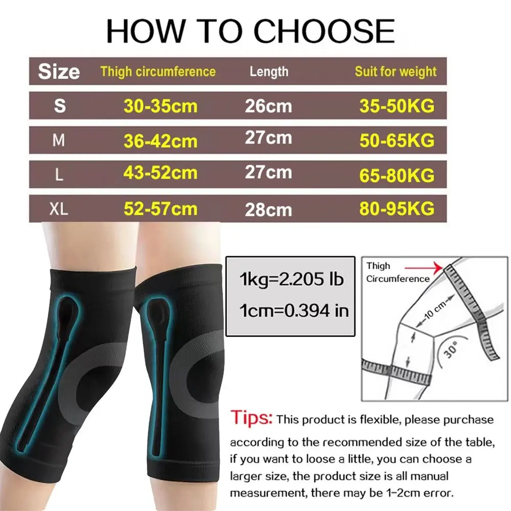 1Pair Nylon Knee Brace Spring Support with Side Stabilizers Compression Sleeve Support High-ventilation Cold Protection
