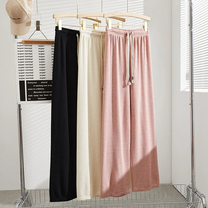 

Ladies Fashion Drawstring Wide Leg Pants Women Clothing Sexy Girl High Waist Trousers Female Woman Streetwear Clothes VAR010