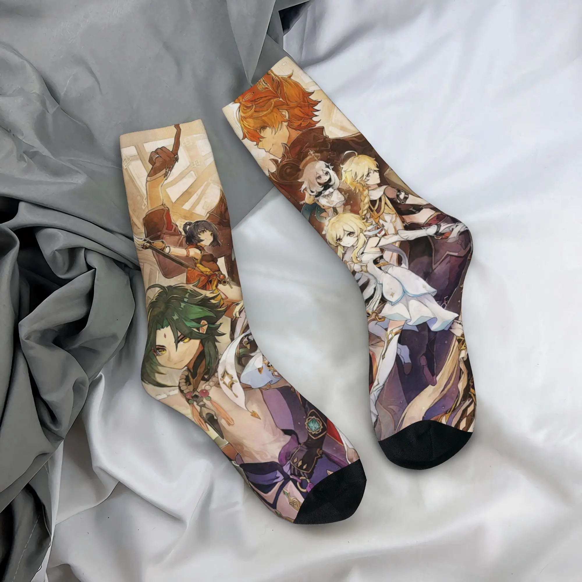 Anime G-Genshin L-Impact Mens Crew Socks Unisex Fun Manga Kawaii  Spring Summer Autumn Winter Dress Socks
