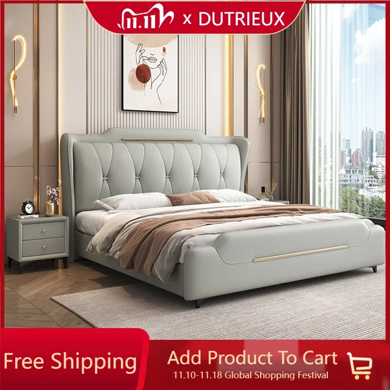 

Elegant Modern Double Bed European Style Leather Wood Comferter Queen Bed Frame Luxury Storage Cama Box Casal Bedroom Furniture