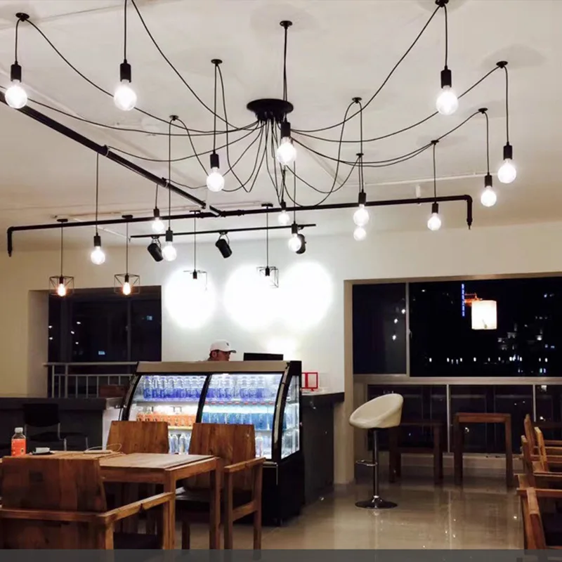 Modern large spider ceiling chandelier E27 black retro chandelier, DIY shape dining room living room bedroom hotel lamps