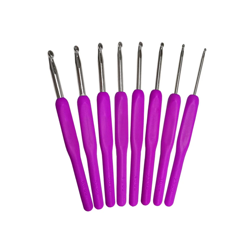 

Soft Silicon Handle Aluminum Metal Crochet Hook Knitting Needles 8pcs