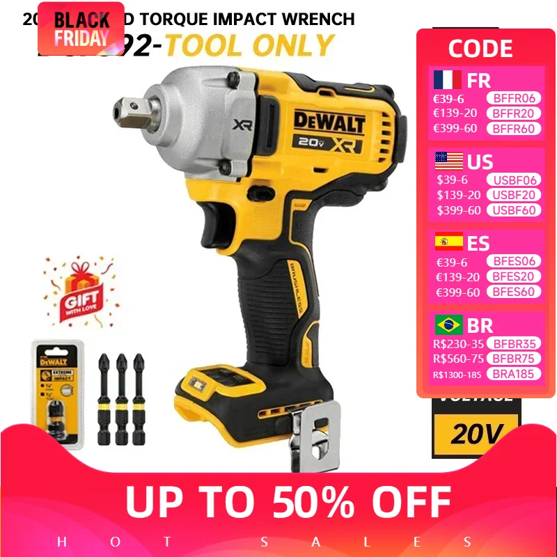 DEWALT DCF892 Impact Wrench With Detent Pin Anvil 20V Power Tool 1/2 inch Compact Brushless Cordless Mid-Range Impact Wrench