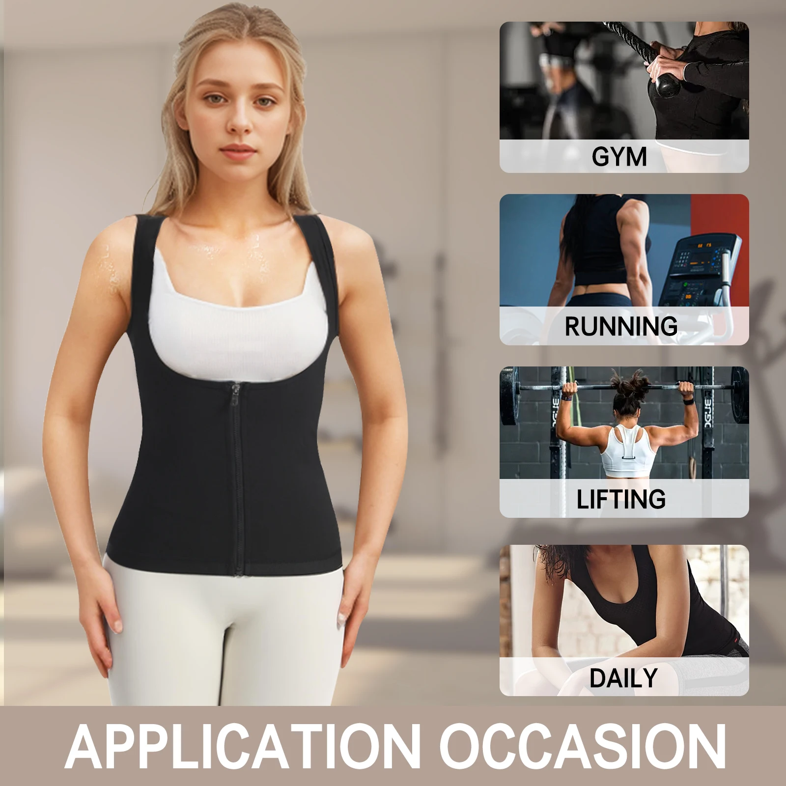 Women's Zipper Sauna Suit Sweatshirt Vest Sports Fitness Shapewear